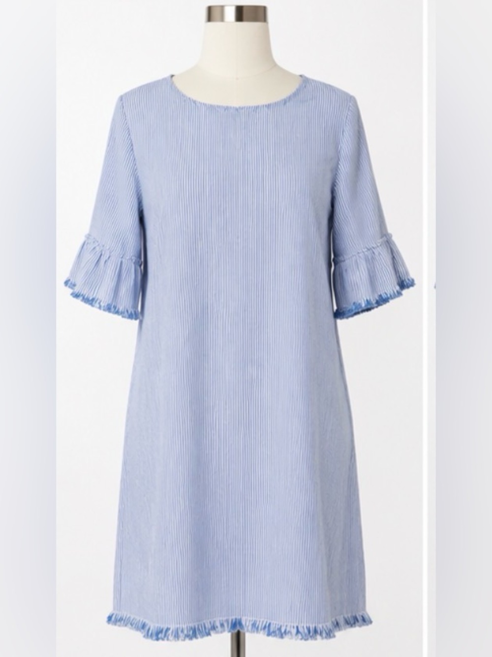 BeachLunchLounge Stripe Shift Dress S‎ Coastal Nautical Resort Frayed Hem - Picture 2 of 2